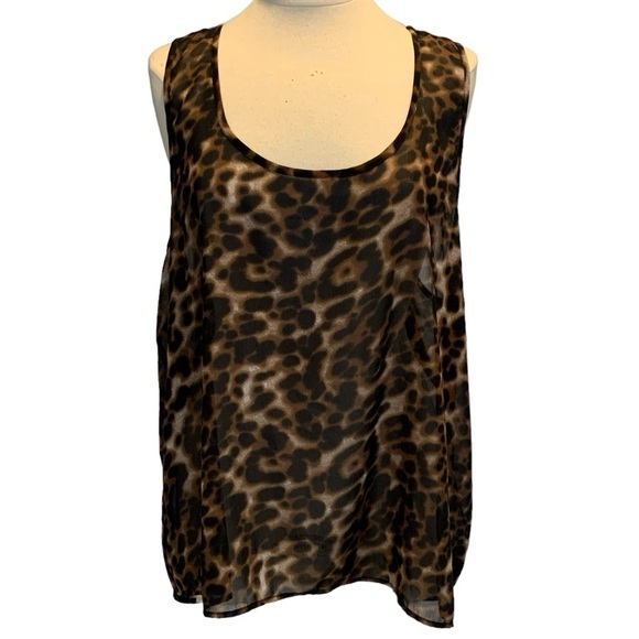 Mileage Sheer High Low Brown Black Animal Print Sheer Racer Back Tank Top  3X - Picture 1 of 8